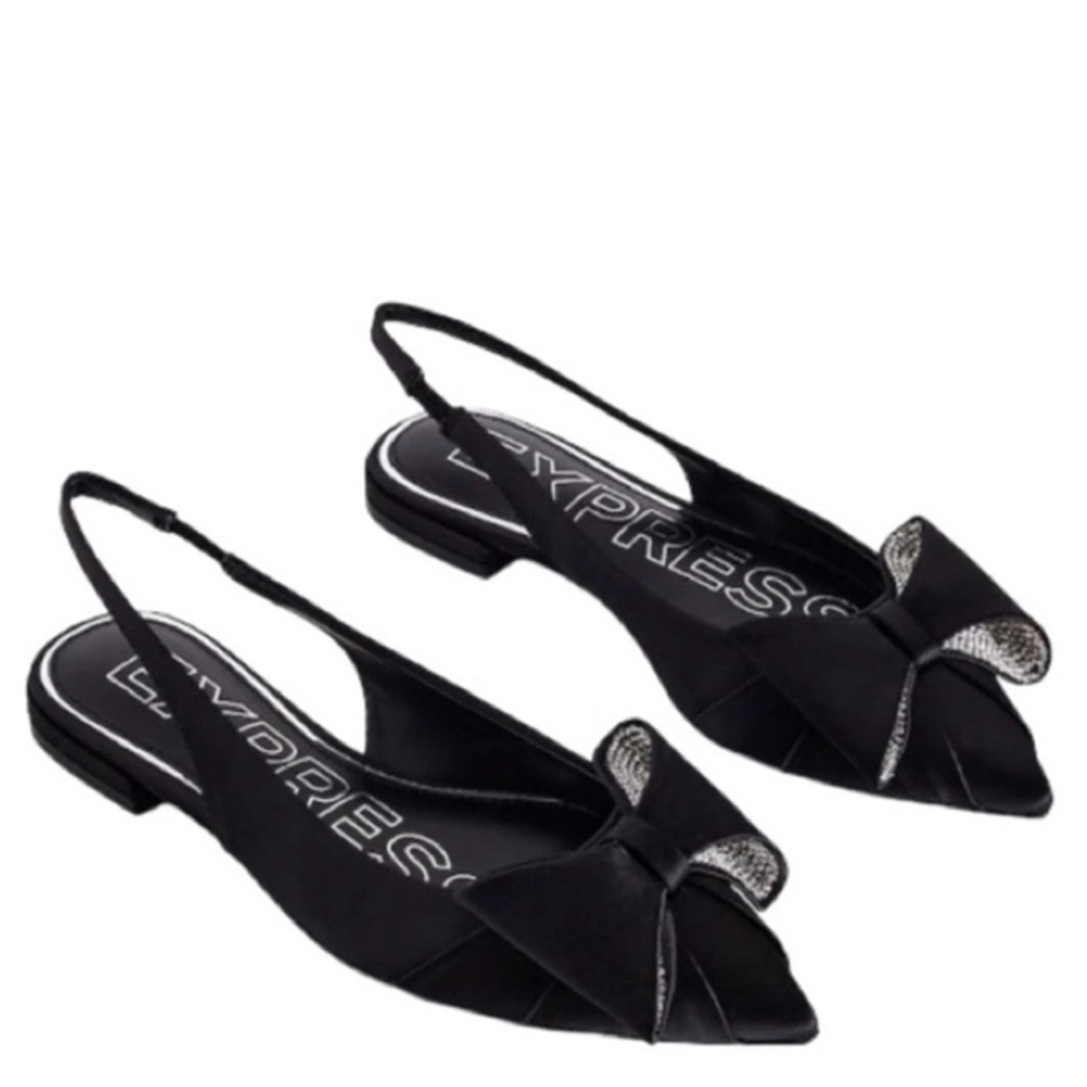 EXPRESS Cute Satin Flats. Size 9. (8 1/2 Ok) Pretty Bling Bow Front - Picture 4 of 9